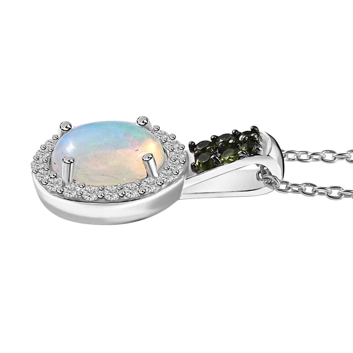 Premium Ethiopian Welo Opal and Multi Gemstone Halo Pendant Necklace 20 Inches in Platinum Over Sterling Silver 1.75 ctw image number 3