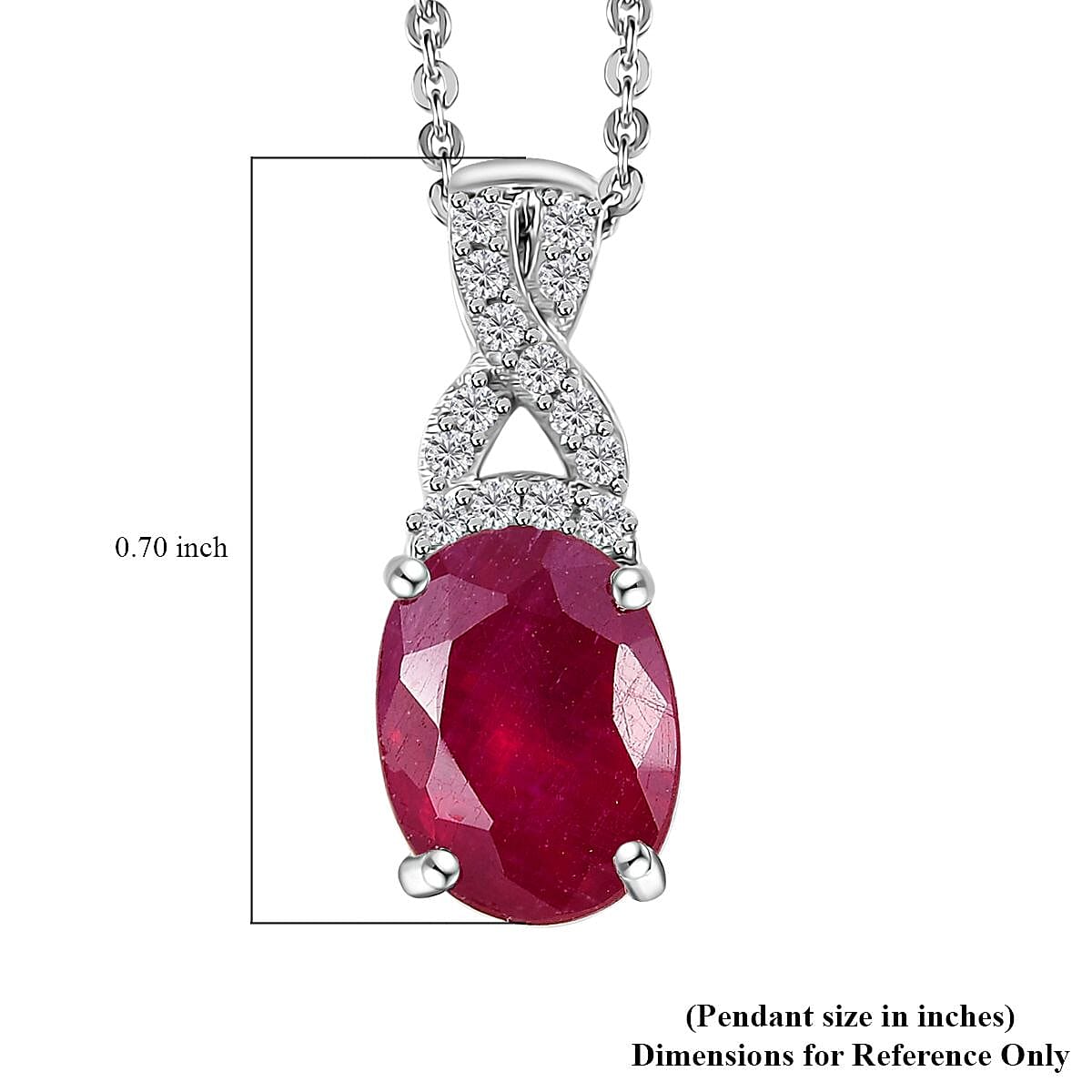 Niassa Ruby (FF) and White Zircon Pendant Necklace 20 Inches in Platinum Over Sterling Silver 2.75 ctw