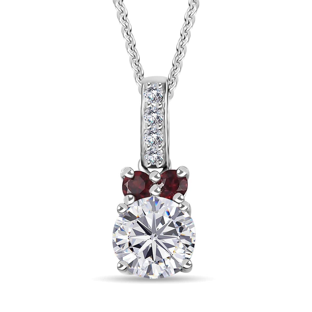 Moissanite and Anthill Garnet Pendant Necklace 20 Inches in Platinum Over Sterling Silver 1.15 ctw image number 0