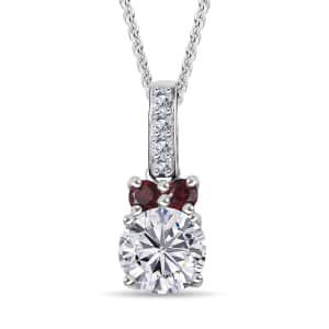 Moissanite and Anthill Garnet Pendant Necklace 20 Inches in Platinum Over Sterling Silver 1.15 ctw