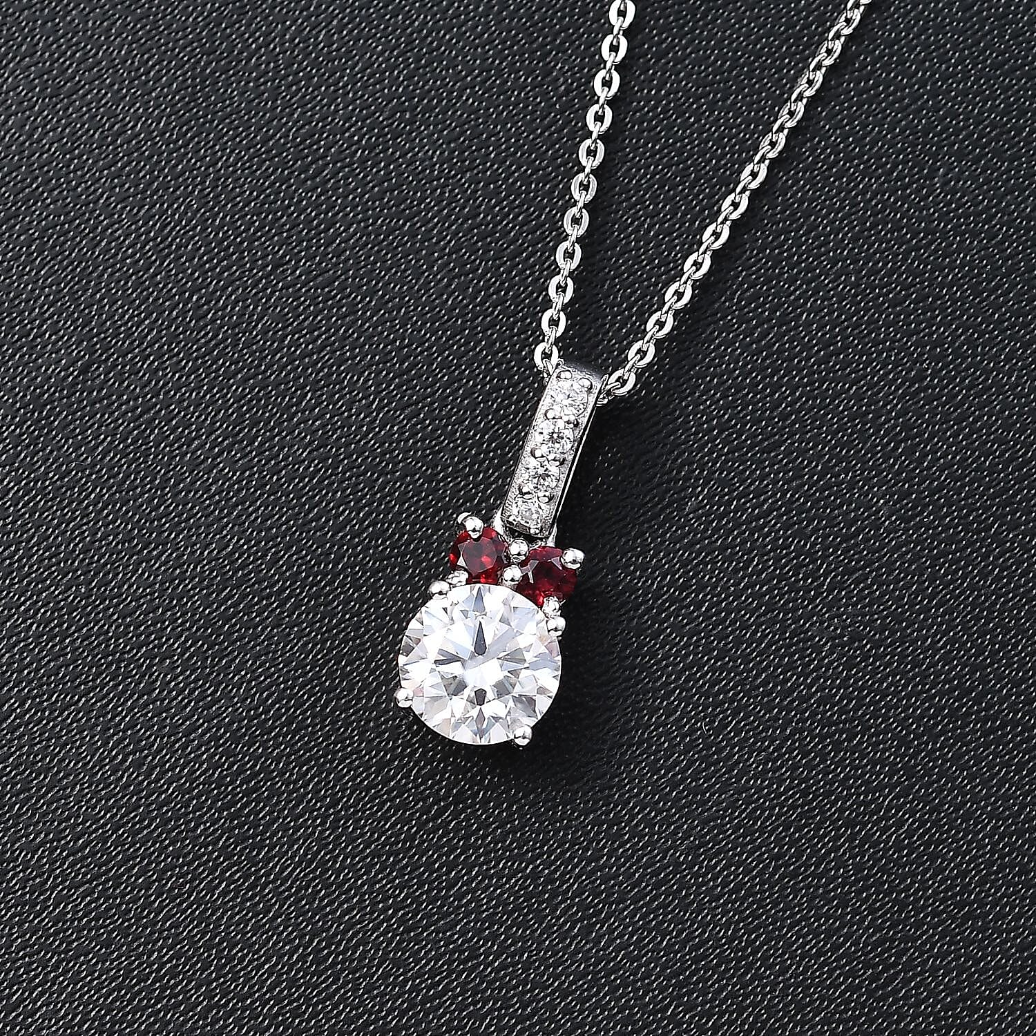 Moissanite and Anthill Garnet Pendant Necklace 20 Inches in Platinum Over Sterling Silver 1.15 ctw