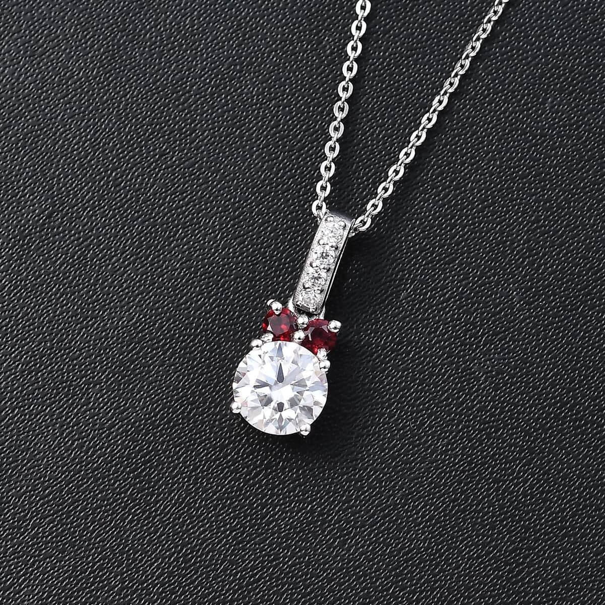 Moissanite and Anthill Garnet Pendant Necklace 20 Inches in Platinum Over Sterling Silver 1.15 ctw image number 1