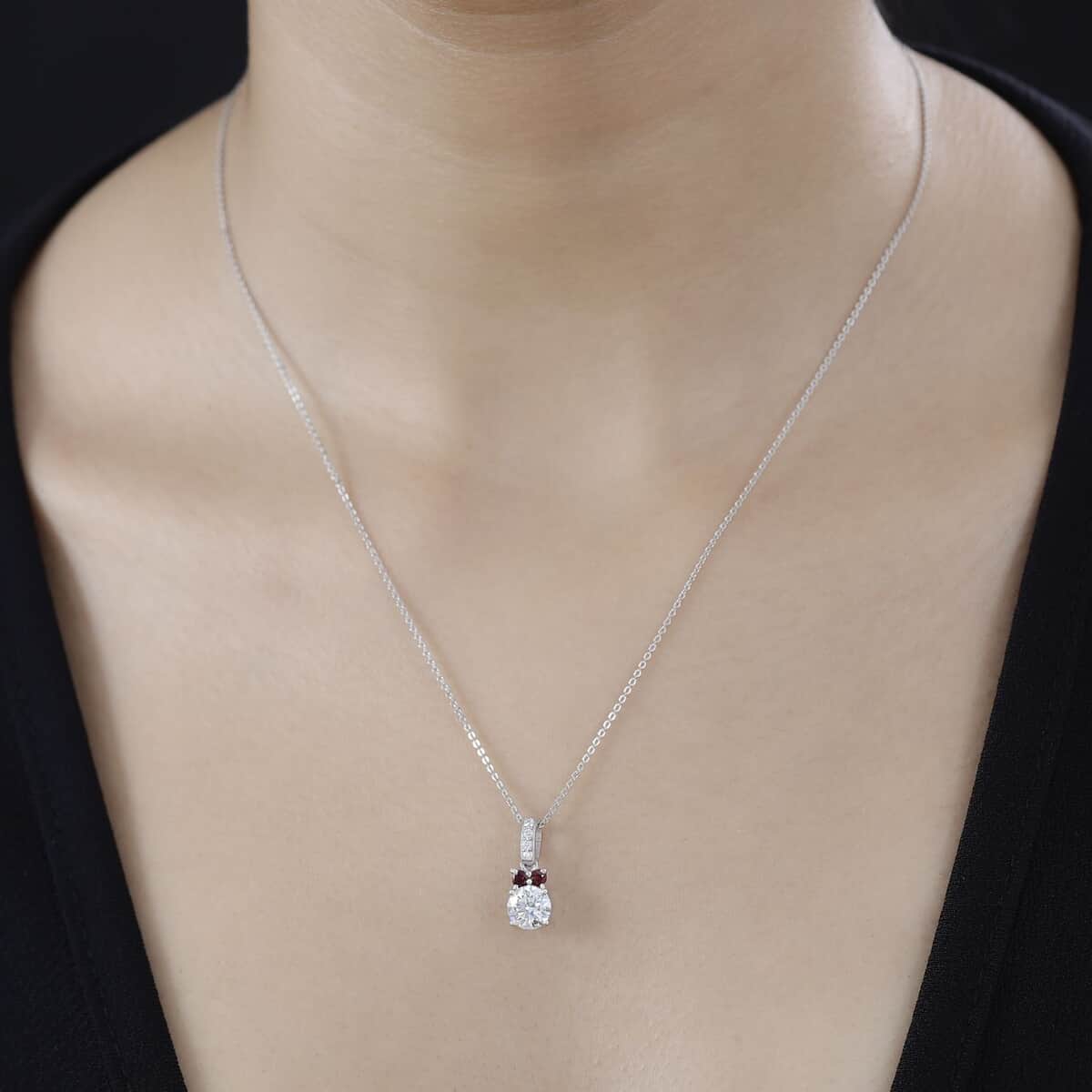 Moissanite and Anthill Garnet Pendant Necklace 20 Inches in Platinum Over Sterling Silver 1.15 ctw image number 2