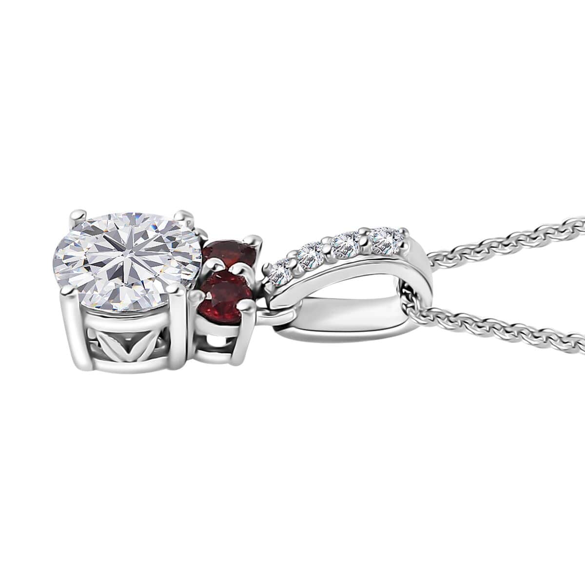 Moissanite and Anthill Garnet Pendant Necklace 20 Inches in Platinum Over Sterling Silver 1.15 ctw image number 3