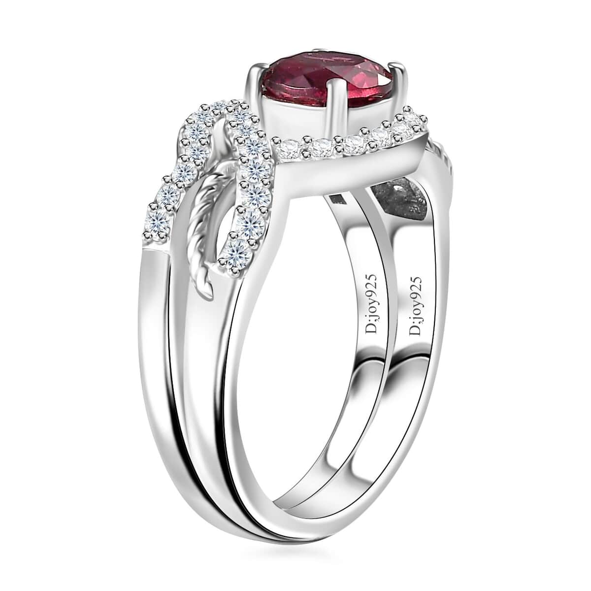 Premium Tanzanian Wine Garnet, White Zircon Set of 2 Stackable Ring in Rhodium Over Sterling Silver (Size 5.0) 1.50 ctw image number 3