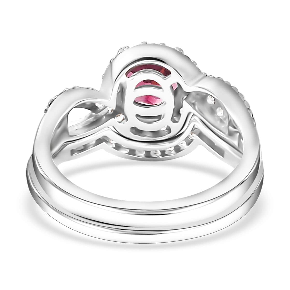 Tanzanian Wine Garnet and White Zircon Set of 2 Stackable Ring in Rhodium Over Sterling Silver (Size 5.0) 1.50 ctw image number 4
