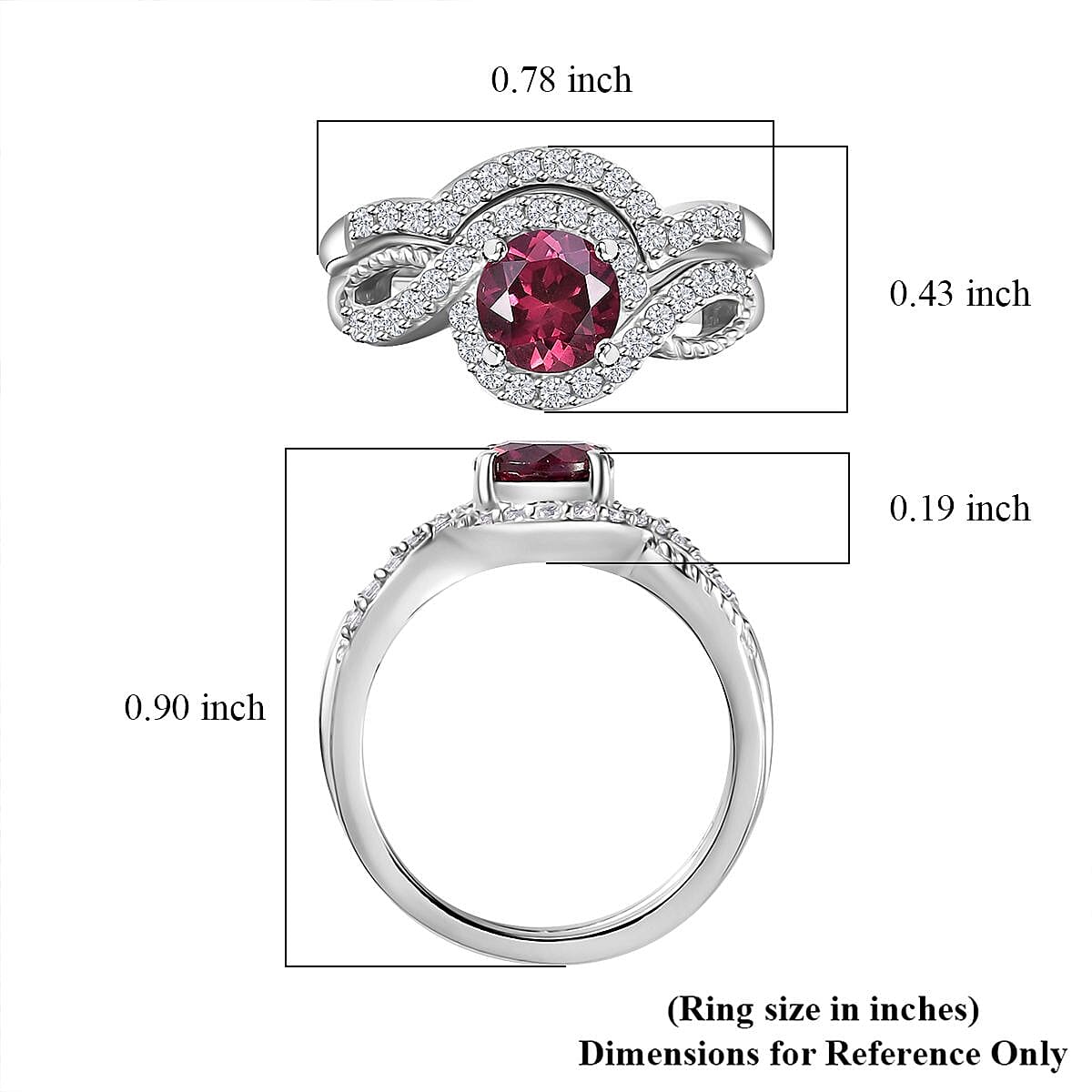 Tanzanian Wine Garnet and White Zircon Set of 2 Stackable Ring in Rhodium Over Sterling Silver (Size 5.0) 1.50 ctw