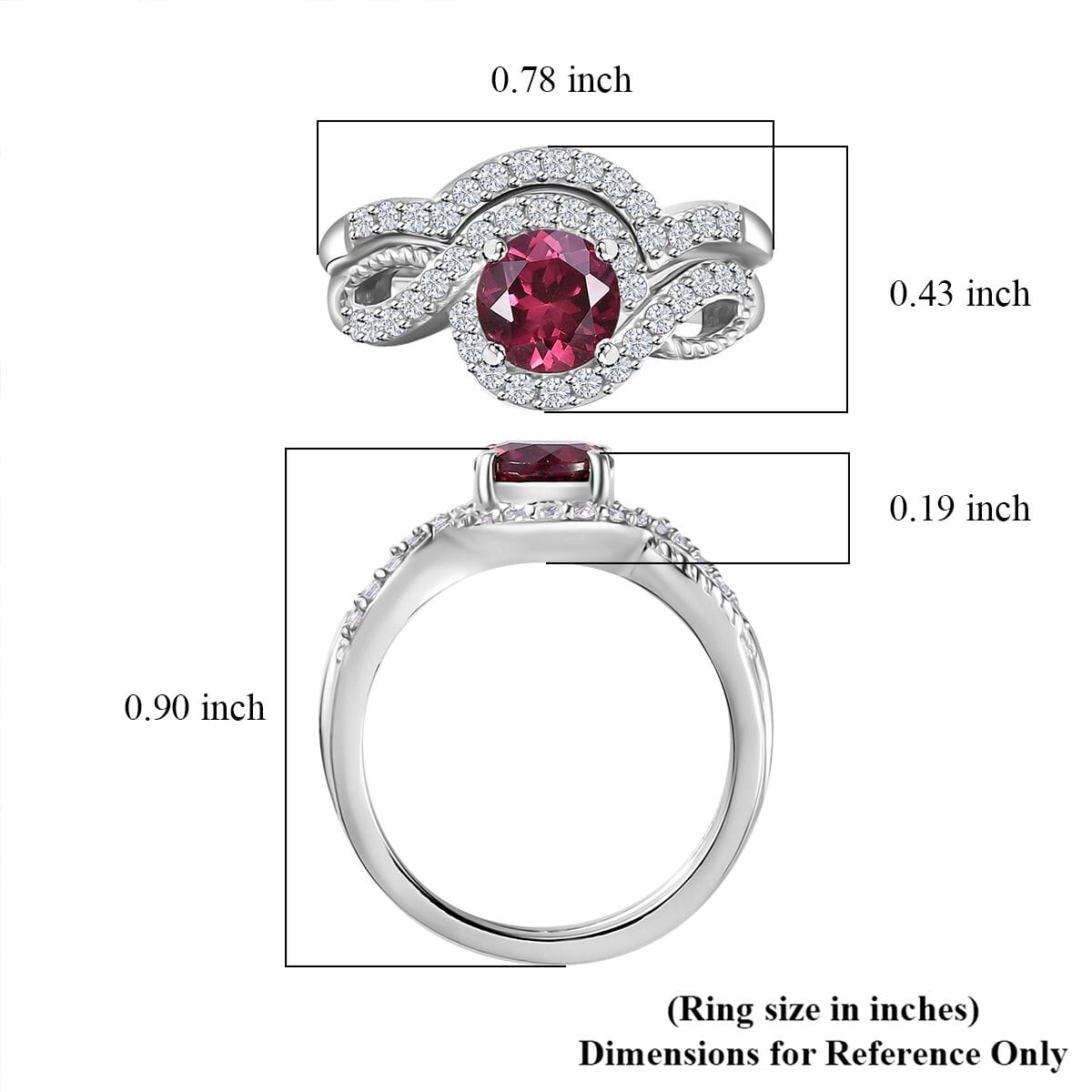 Tanzanian Wine Garnet and White Zircon Set of 2 Stackable Ring in Rhodium Over Sterling Silver (Size 7.0) 1.50 ctw image number 5