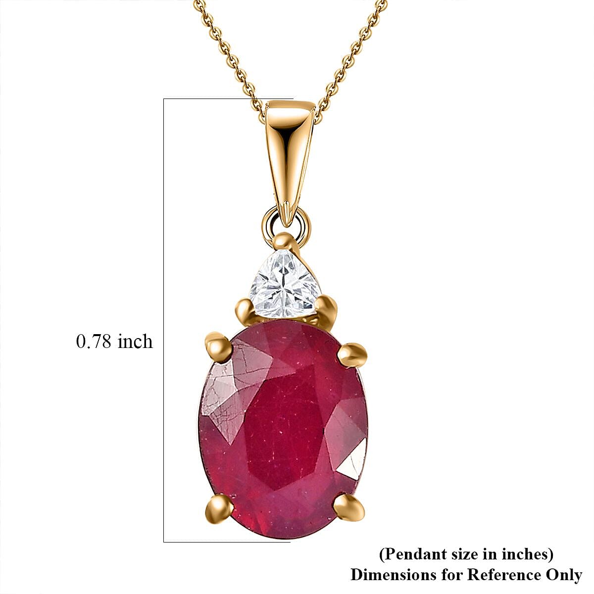 Niassa Ruby (FF) and White Zircon Pendant Necklace 20 Inches in 18K Yellow Gold Vermeil Over Sterling Silver 3.15 ctw image number 5