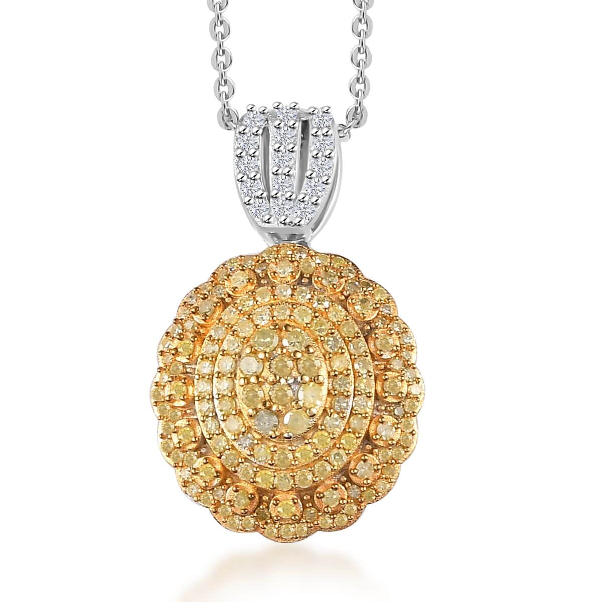 Natural Yellow Diamond I3 and White Diamond Pendant Necklace 20 Inches in Rhodium Over Sterling Silver 1.00 ctw image number 0