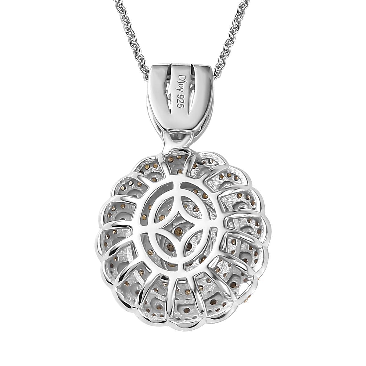 Natural Yellow Diamond I3 and White Diamond Pendant Necklace 20 Inches in Rhodium Over Sterling Silver 1.00 ctw