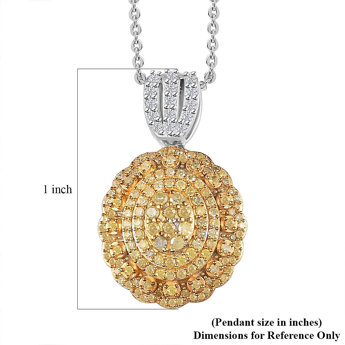 Natural Yellow Diamond I3 and White Diamond Pendant Necklace 20 Inches in Rhodium Over Sterling Silver 1.00 ctw
