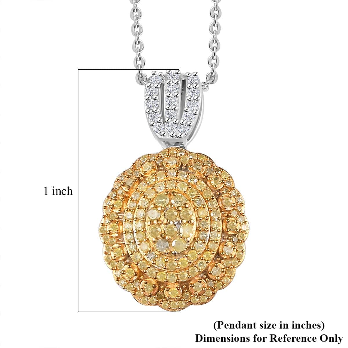 Natural Yellow Diamond I3 and White Diamond Pendant Necklace 20 Inches in Rhodium Over Sterling Silver 1.00 ctw image number 5