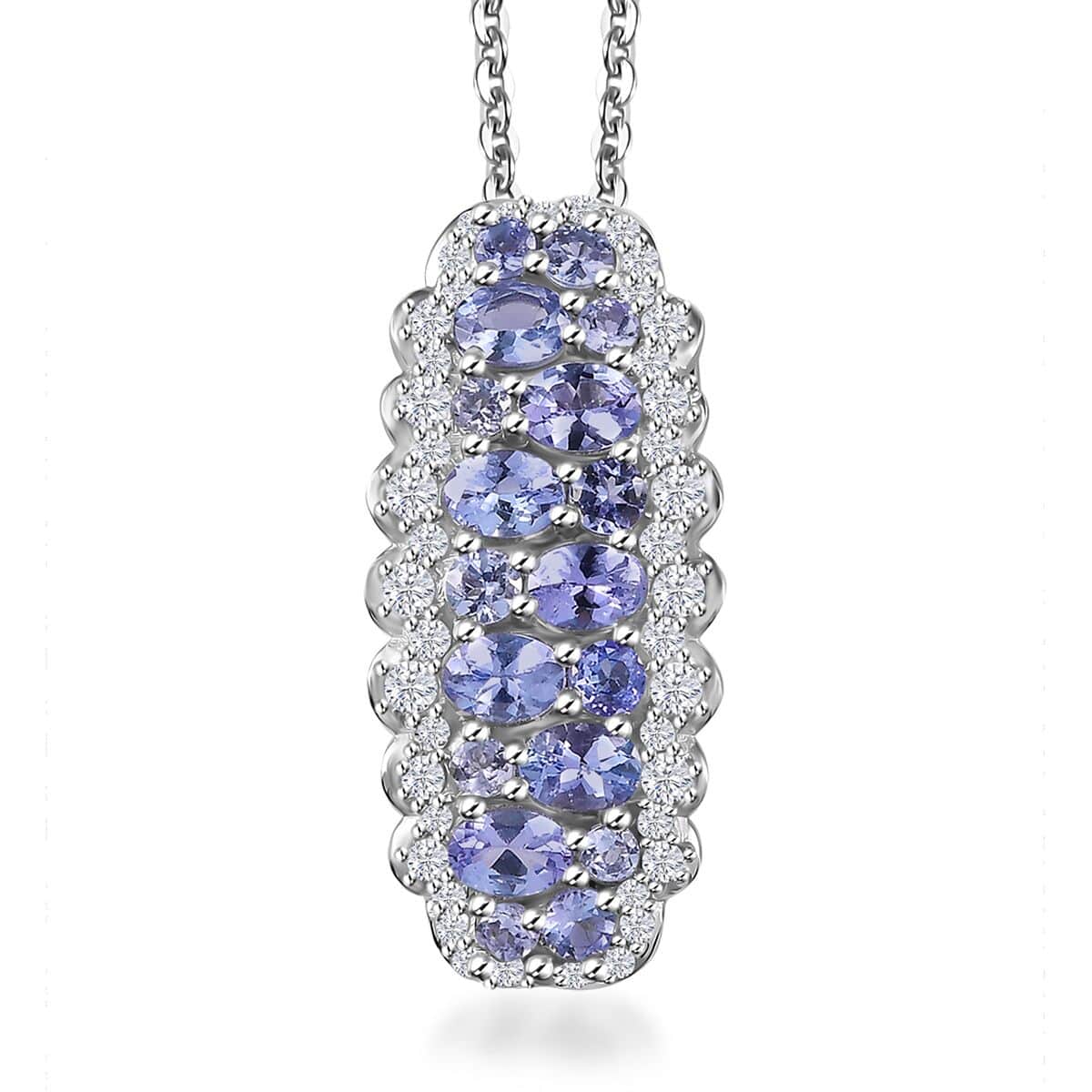 Tanzanite and White Zircon 2.80 ctw Pendant Necklace 20 Inches in Platinum Over Sterling Silver image number 0