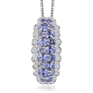 Tanzanite and White Zircon 2.80 ctw Serenity Nature Pendant Necklace 20 Inches in Platinum Over Sterling Silver 