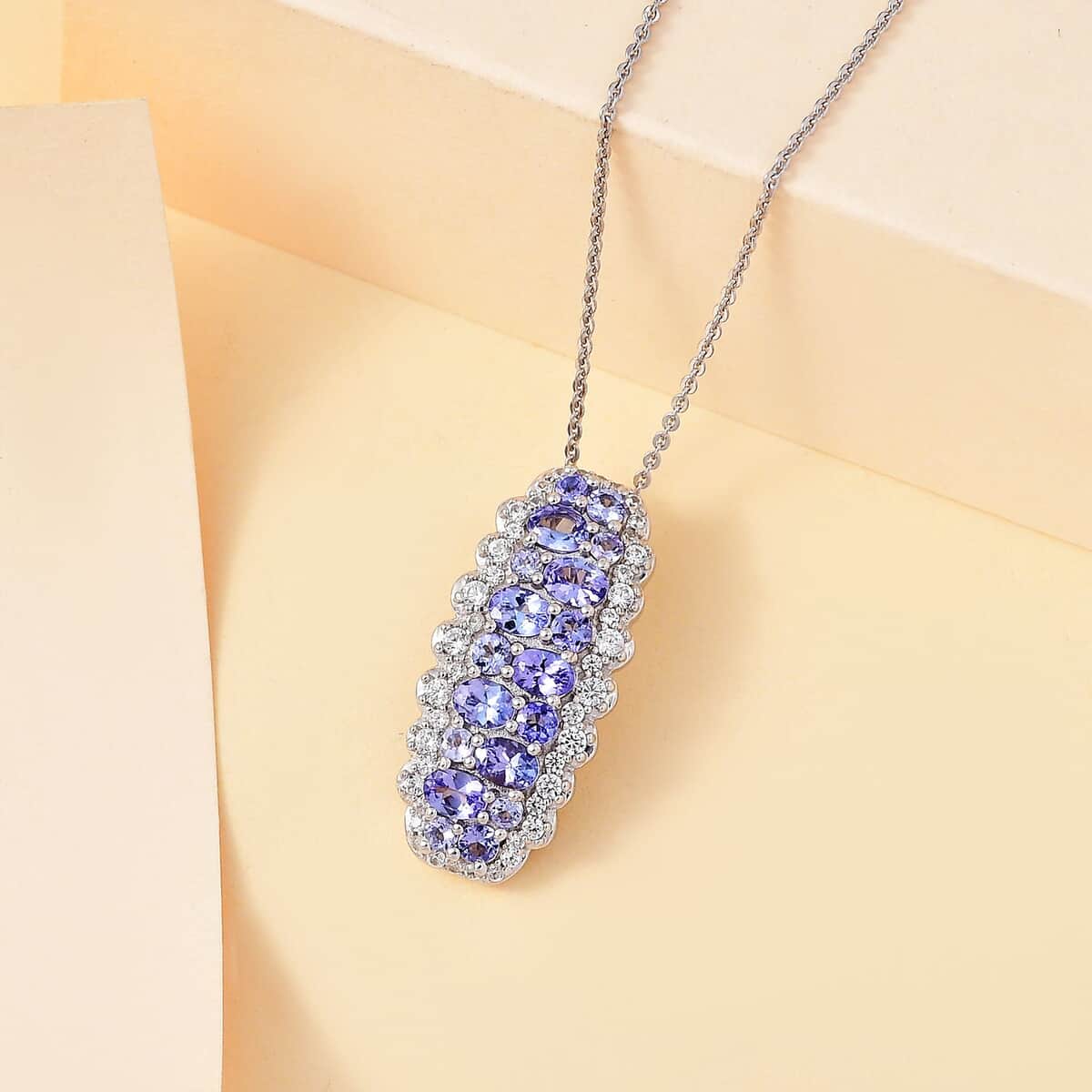 Tanzanite and White Zircon 2.80 ctw Pendant Necklace 20 Inches in Platinum Over Sterling Silver image number 1