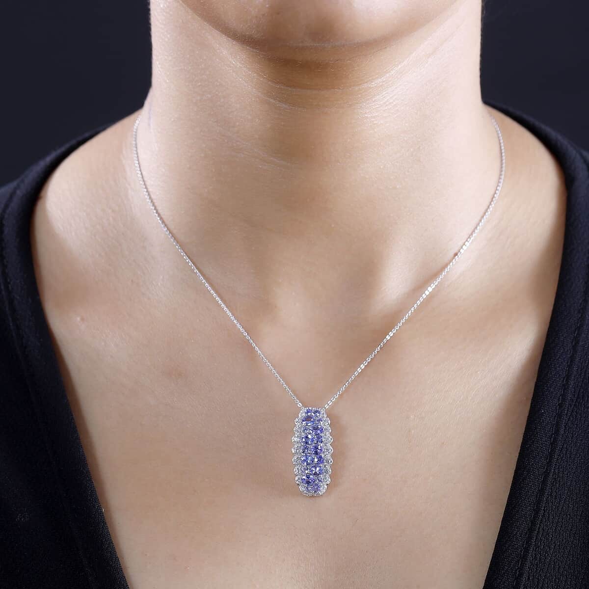 Tanzanite and White Zircon 2.80 ctw Serenity Nature Pendant Necklace 20 Inches in Platinum Over Sterling Silver  image number 2