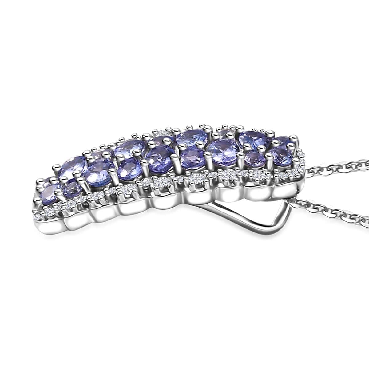 Tanzanite and White Zircon 2.80 ctw Serenity Nature Pendant Necklace 20 Inches in Platinum Over Sterling Silver  image number 3