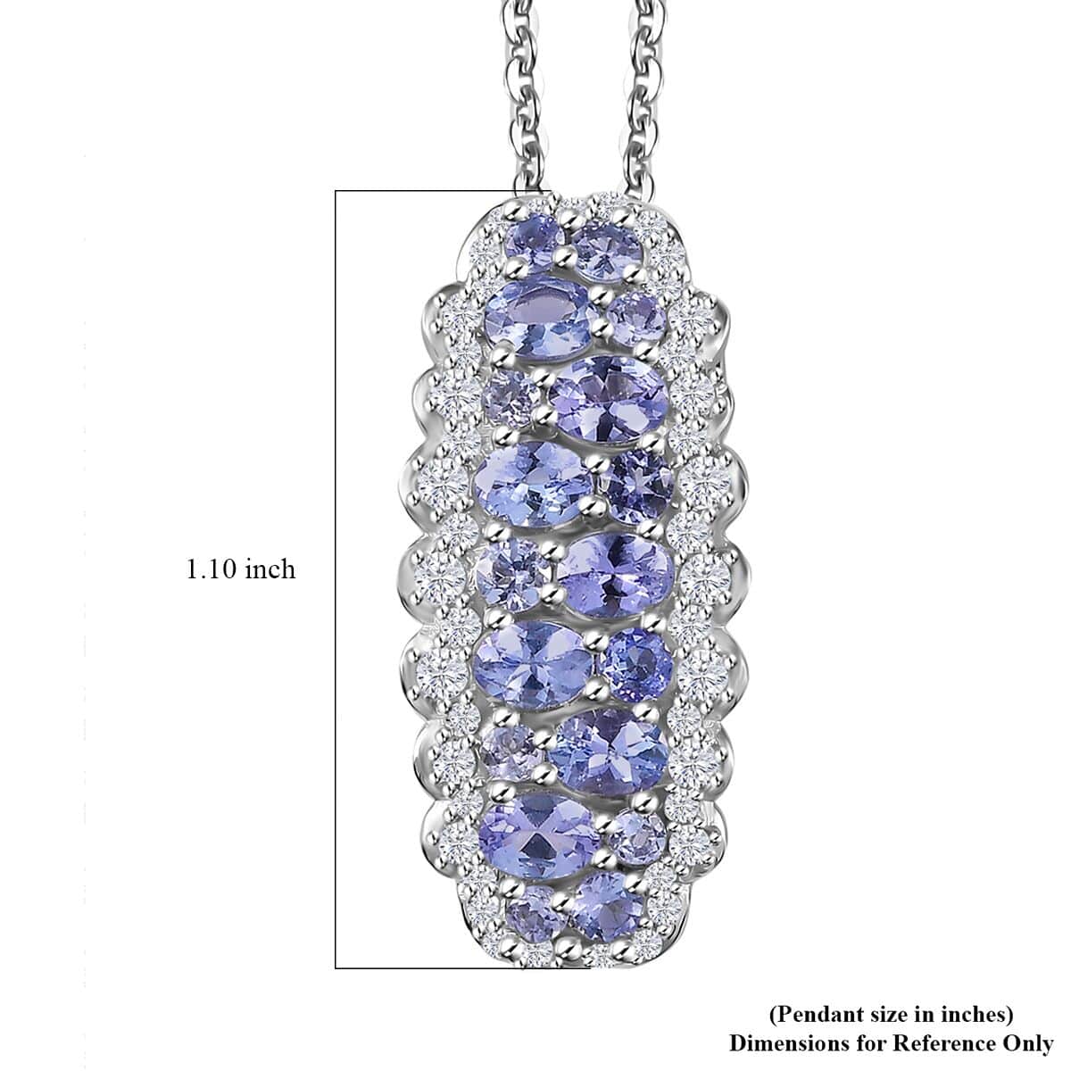 Tanzanite and White Zircon 2.80 ctw Pendant Necklace 20 Inches in Platinum Over Sterling Silver image number 6