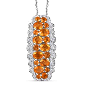 Salamanca Fire Opal and White Zircon 2.25 ctw Serenity Nature Pendant Necklace 20 Inches in Platinum Over Sterling Silver