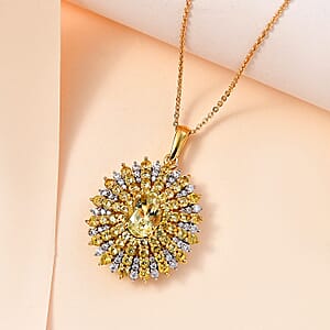 Brazilian Sunfire Beryl and Multi Gemstone Sunray Pendant Necklace 20 Inches in Vermeil Yellow Gold Over Sterling Silver 3.60 ctw