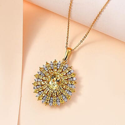 Brazilian Sunfire Beryl and Multi Gemstone Sunray Pendant Necklace 20 Inches in Vermeil Yellow Gold Over Sterling Silver 3.60 ctw