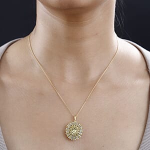 Brazilian Sunfire Beryl and Multi Gemstone Sunray Pendant Necklace 20 Inches in Vermeil Yellow Gold Over Sterling Silver 3.60 ctw