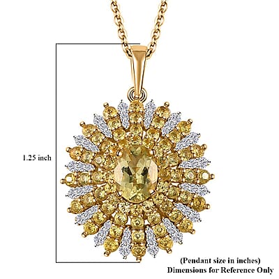 Brazilian Sunfire Beryl and Multi Gemstone Sunray Pendant Necklace 20 Inches in Vermeil Yellow Gold Over Sterling Silver 3.60 ctw