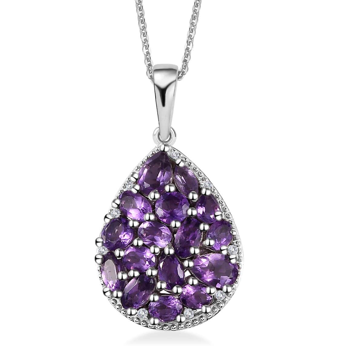 Uruguayan Amethyst and White Zircon Pendant Necklace 20 Inches in Platinum Over Sterling Silver 3.15 ctw image number 0