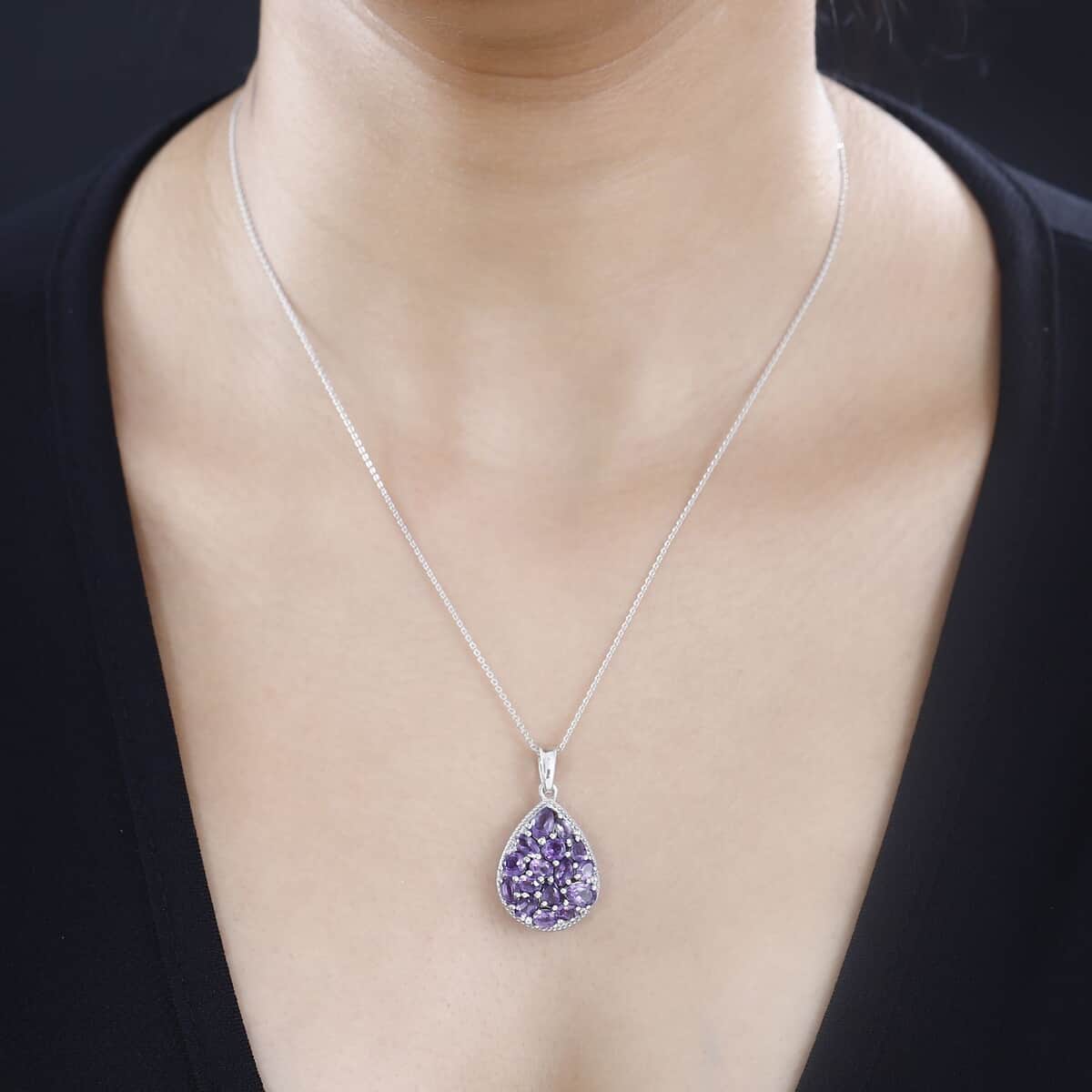 Uruguayan Amethyst and White Zircon Pendant Necklace 20 Inches in Platinum Over Sterling Silver 3.15 ctw image number 2