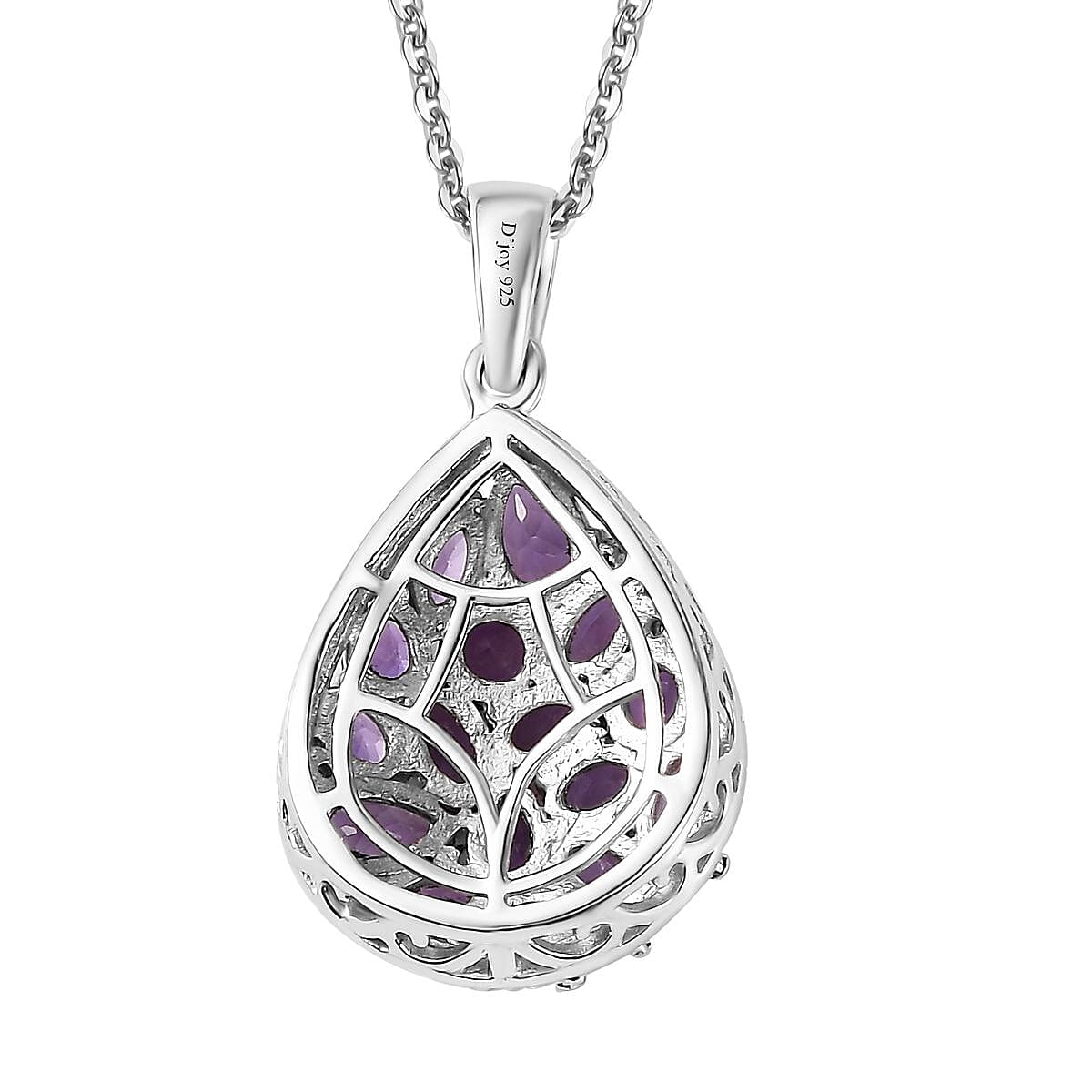 Uruguayan Amethyst and White Zircon Pendant Necklace 20 Inches in Platinum Over Sterling Silver 3.15 ctw