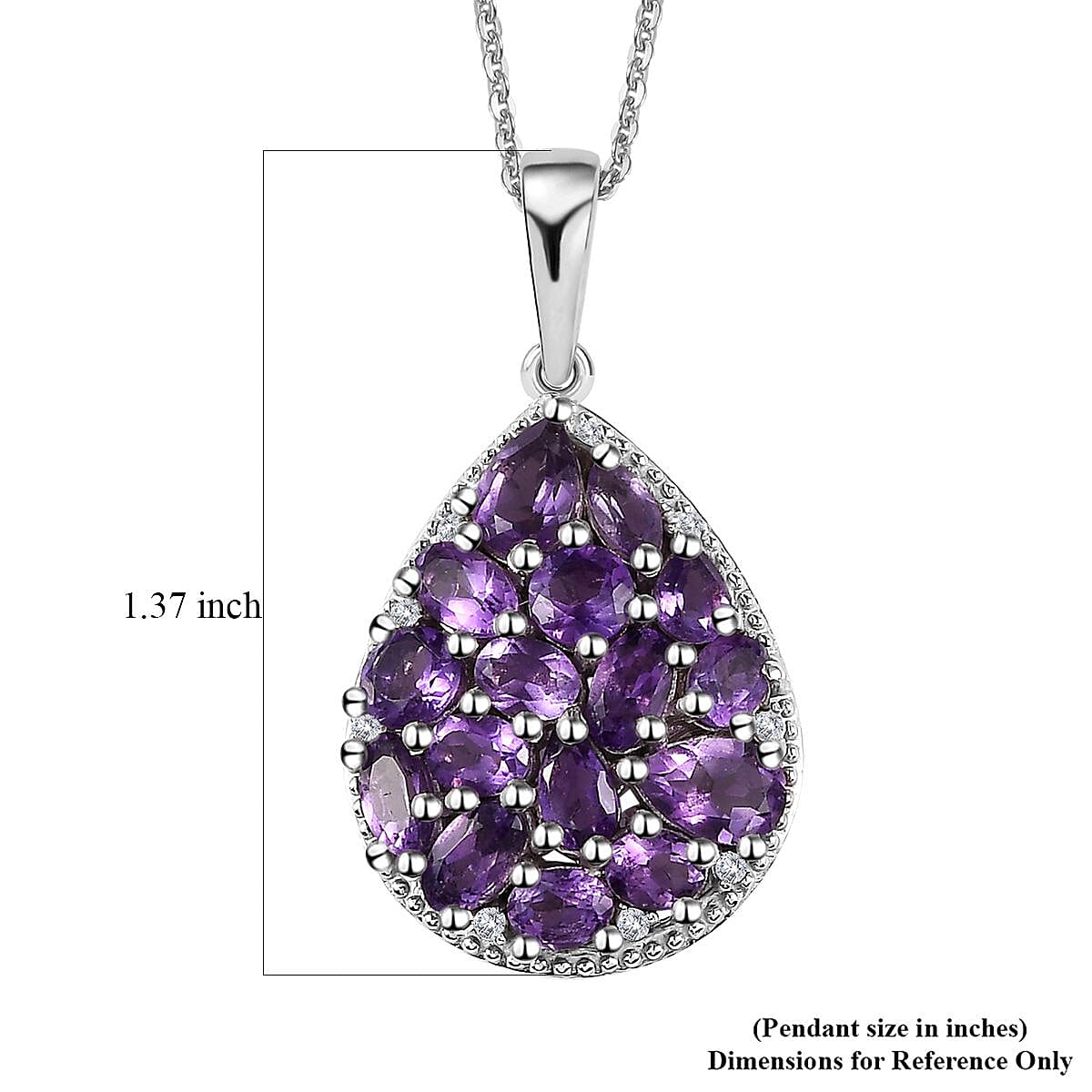 Uruguayan Amethyst and White Zircon Pendant Necklace 20 Inches in Platinum Over Sterling Silver 3.15 ctw