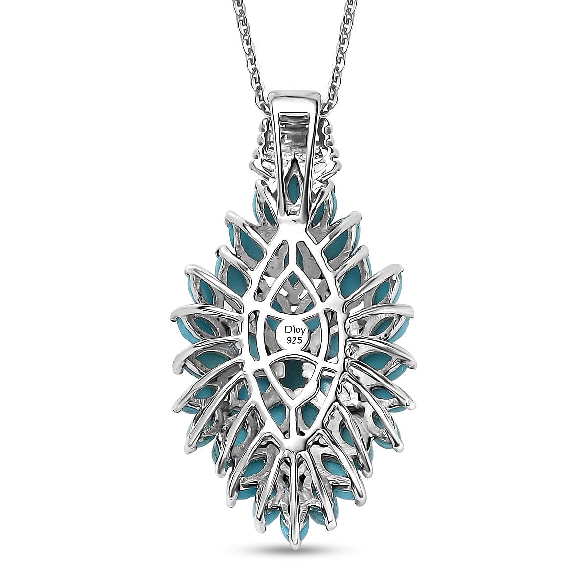 Sleeping Beauty Turquoise and White Zircon Floral Spray Pendant Necklace 20 Inches in Rhodium Over Sterling Silver 4.35 ctw
