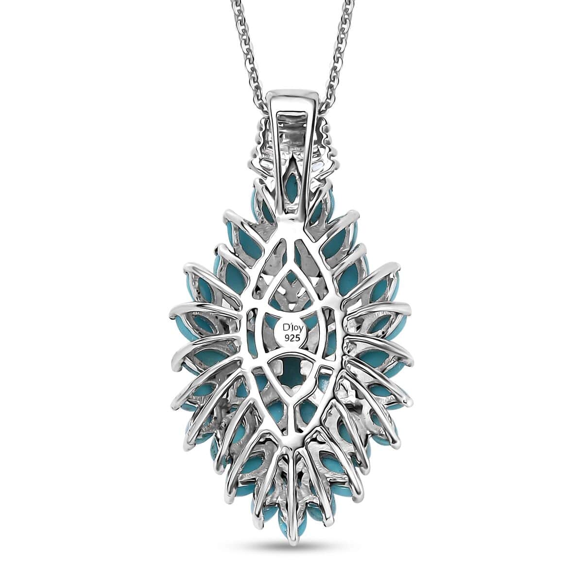 Sleeping Beauty Turquoise and White Zircon Floral Spray Pendant Necklace 20 Inches in Rhodium Over Sterling Silver 4.35 ctw image number 4