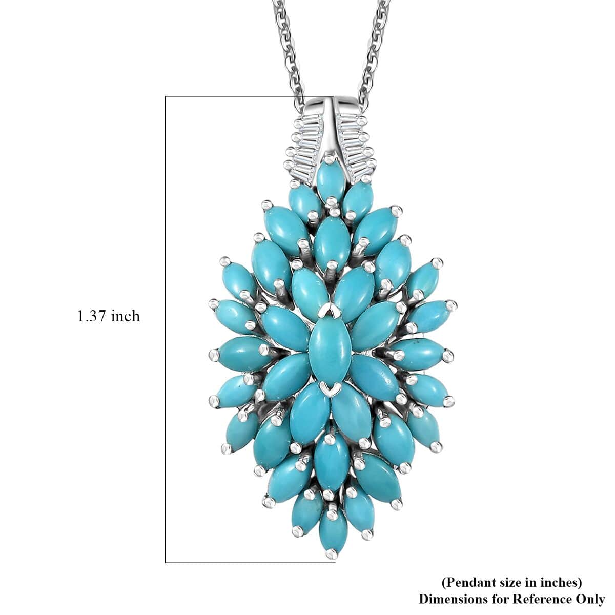 Sleeping Beauty Turquoise and White Zircon Floral Spray Pendant Necklace 20 Inches in Rhodium Over Sterling Silver 4.35 ctw image number 5