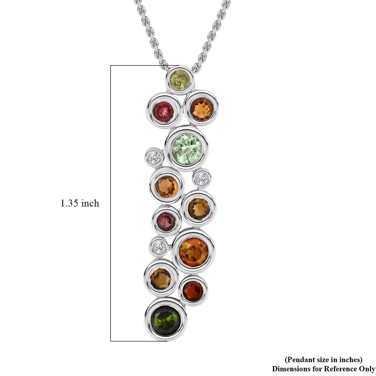 Multi-Tourmaline and White Zircon Pendant Necklace 18 Inches in Platinum Over Sterling Silver 1.70 ctw image number 5