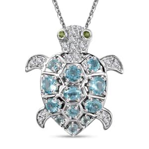 GP Trionfo Collection: Special Sealife Apatite and Multi Gemstone Turtle Pendant Necklace 20 Inches in Rhodium Over Sterling Silver 2.25 ctw