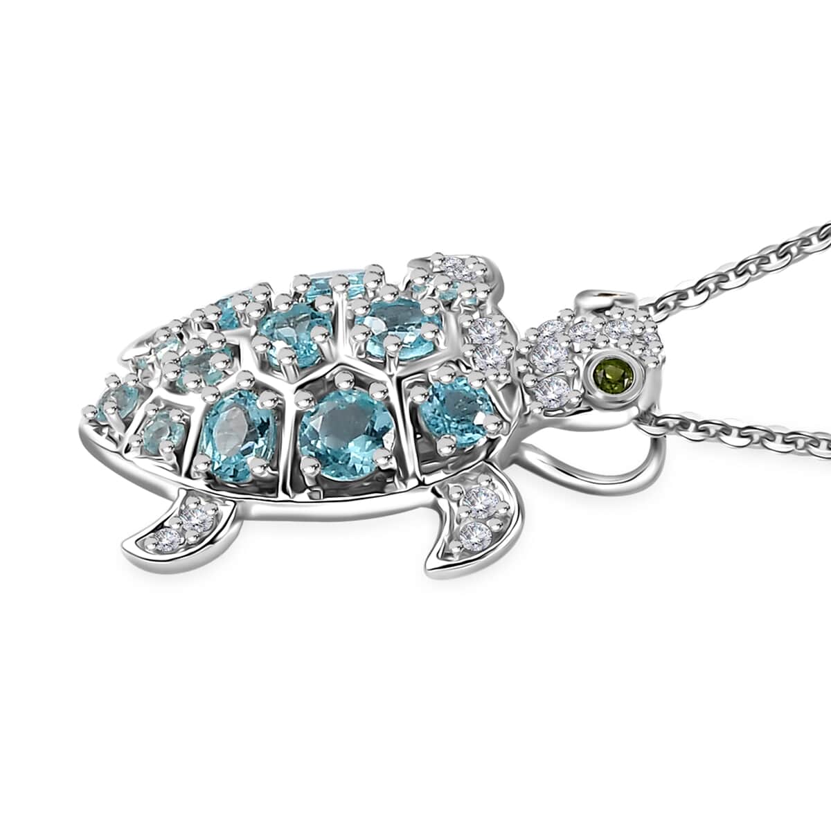 GP Trionfo Collection: Special Sealife Apatite and Multi Gemstone Turtle Pendant Necklace 20 Inches in Rhodium Over Sterling Silver 2.25 ctw image number 3