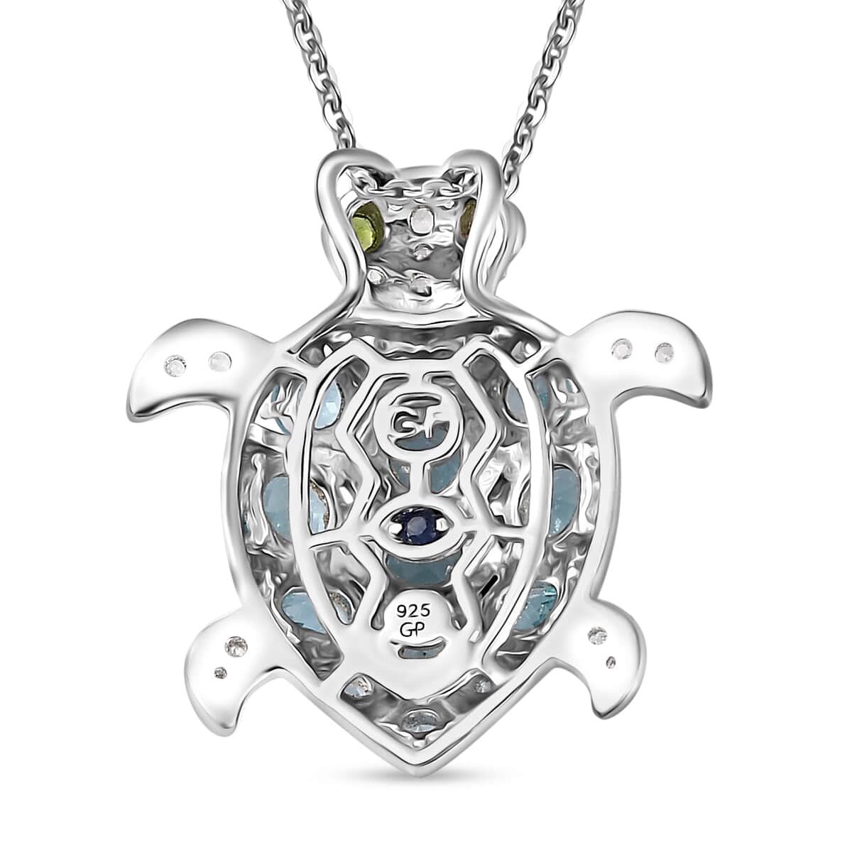 GP Trionfo Collection: Special Sealife Apatite and Multi Gemstone Turtle Pendant Necklace 20 Inches in Rhodium Over Sterling Silver 2.25 ctw image number 4