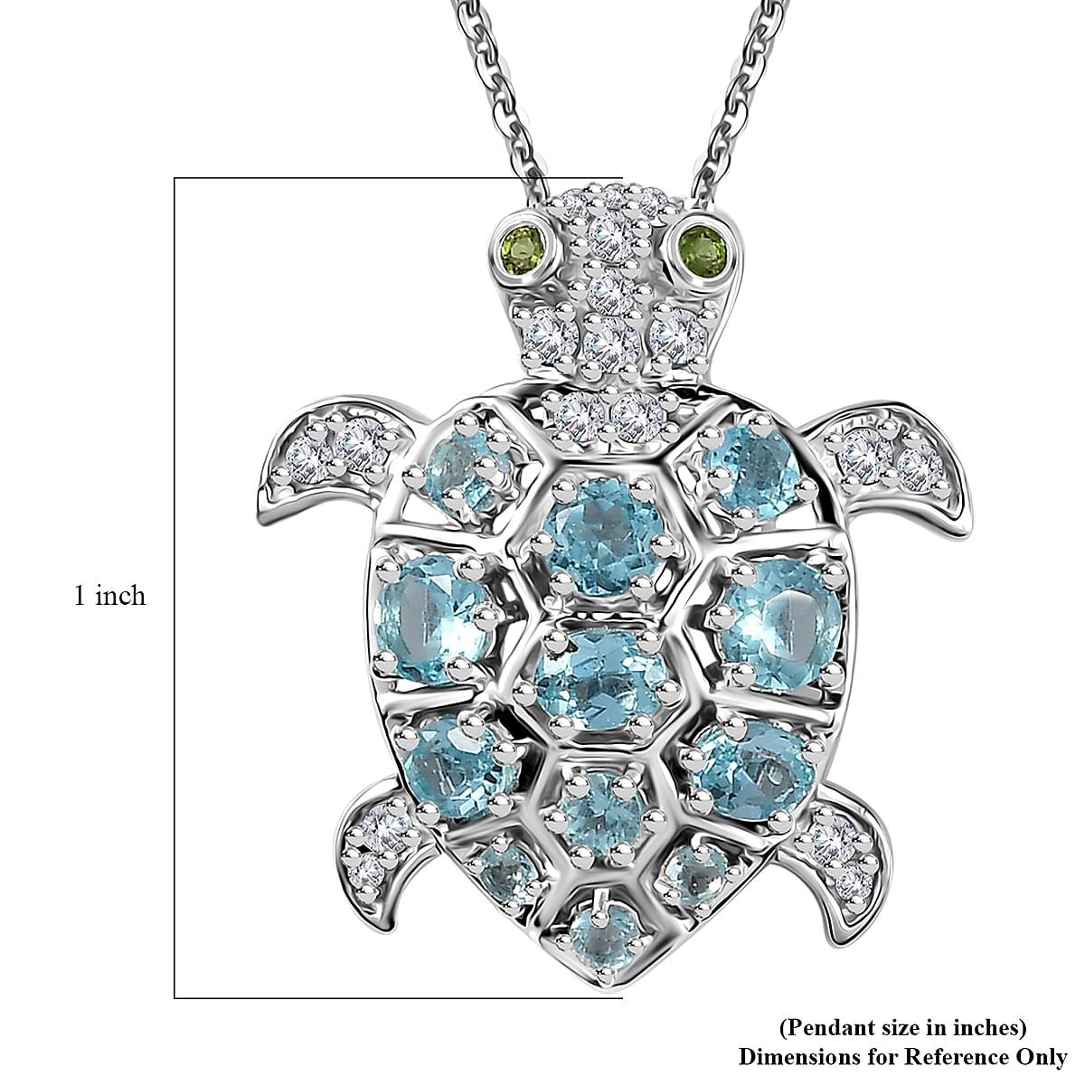 GP Trionfo Collection: Special Sealife Apatite and Multi Gemstone Turtle Pendant Necklace 20 Inches in Rhodium Over Sterling Silver 2.25 ctw