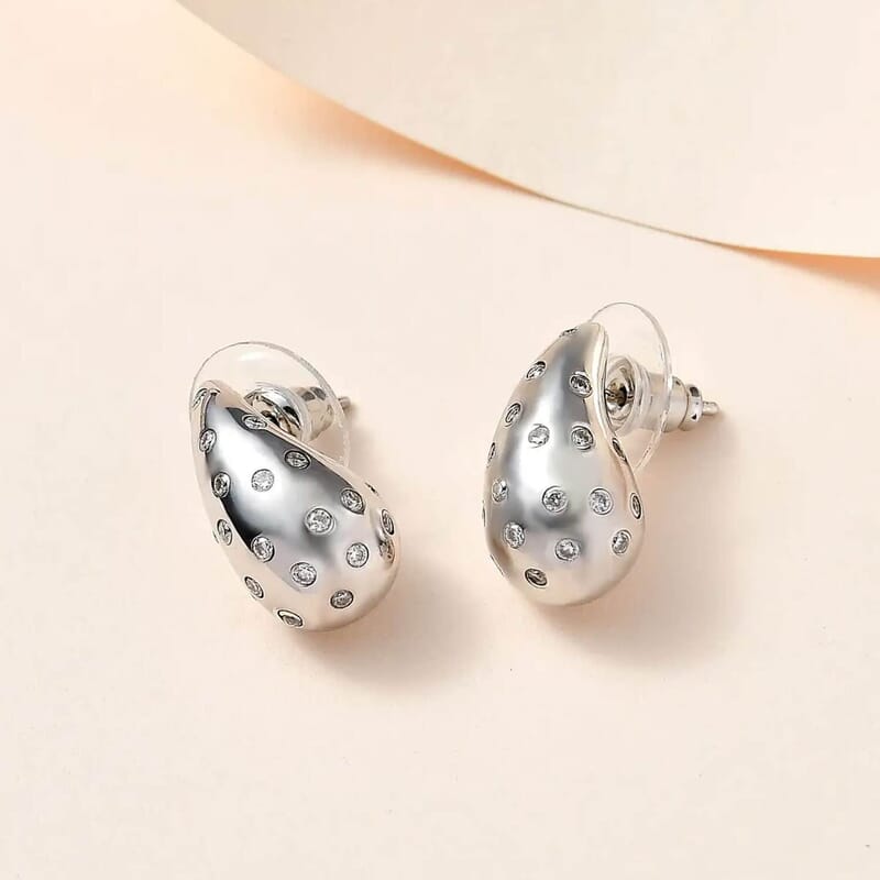 Set of 3 Moissanite Raindrop Tear Drop Statement Earrings in Vermeil Yellow, Rose Gold and Platinum Over Sterling Silver 2.90 ctw