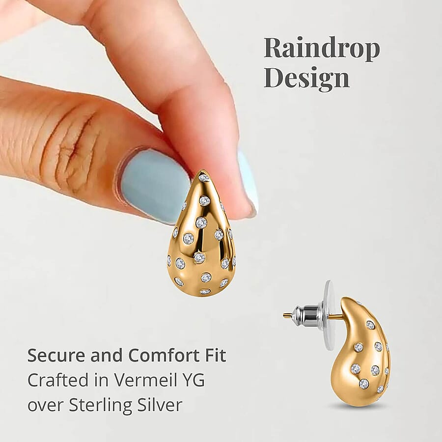 Set of 3 Moissanite Raindrop Tear Drop Statement Earrings in Vermeil Yellow, Rose Gold and Platinum Over Sterling Silver 2.90 ctw