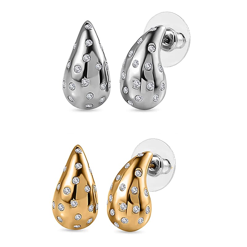 Set of 2 Moissanite Raindrop Tear Drop Statement Earrings in Vermeil YG and Platinum Over Sterling Silver 1.90 ctw