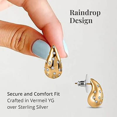 Set of 2 Moissanite Raindrop Tear Drop Statement Earrings in Vermeil YG and Platinum Over Sterling Silver 1.90 ctw