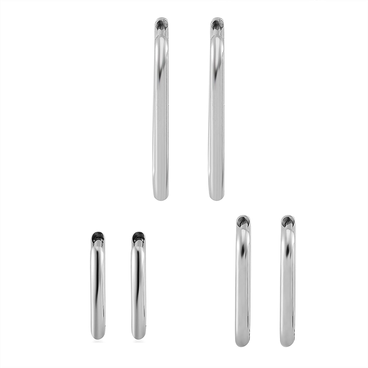 Set of 3 Soft Square Hoop Earrings in Stainless Steel
