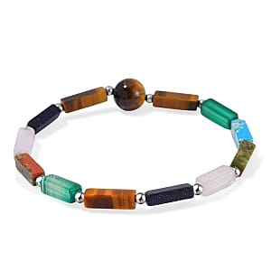 Multi-color Gemstone Beaded 190.50 ctw Set of 3 Bracelet (7.00-7.50 In) in Silvertone