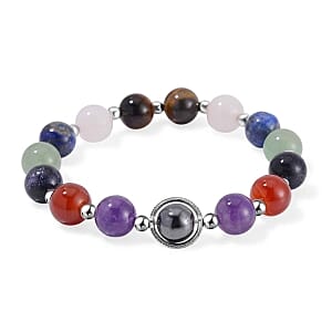 Multi-color Gemstone Beaded 190.50 ctw Set of 3 Bracelet (7.00-7.50 In) in Silvertone