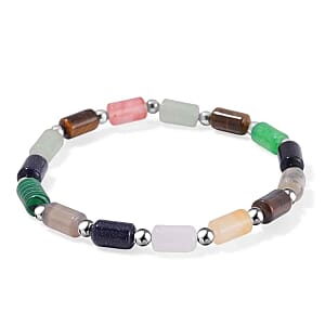 Multi-color Gemstone Beaded 190.50 ctw Set of 3 Bracelet (7.00-7.50 In) in Silvertone