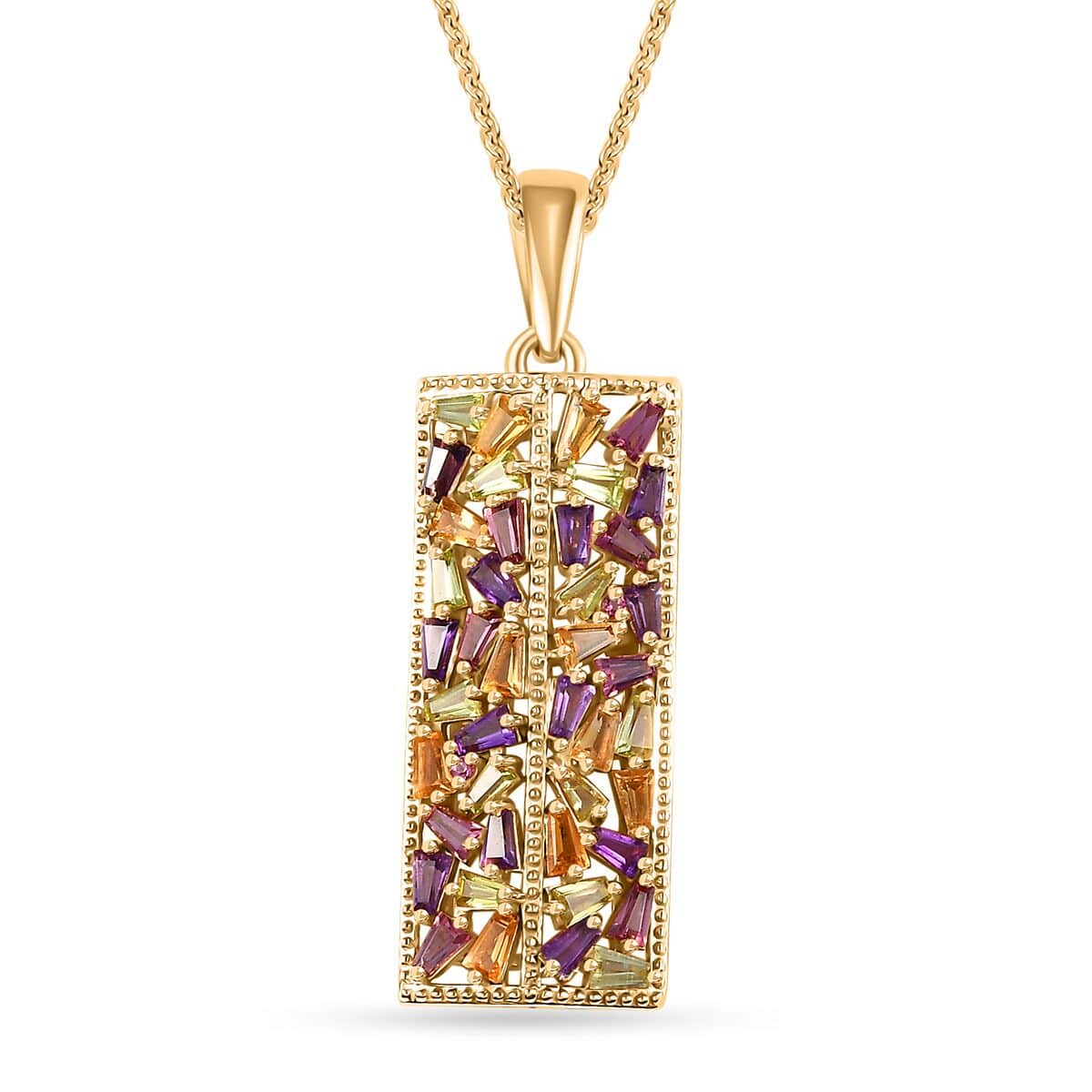 GP Art Deco Collection Multi Gemstone Pendant Necklace 20 Inches in 18K Vermeil Yellow Gold Over Sterling Silver 2.60 ctw image number 0