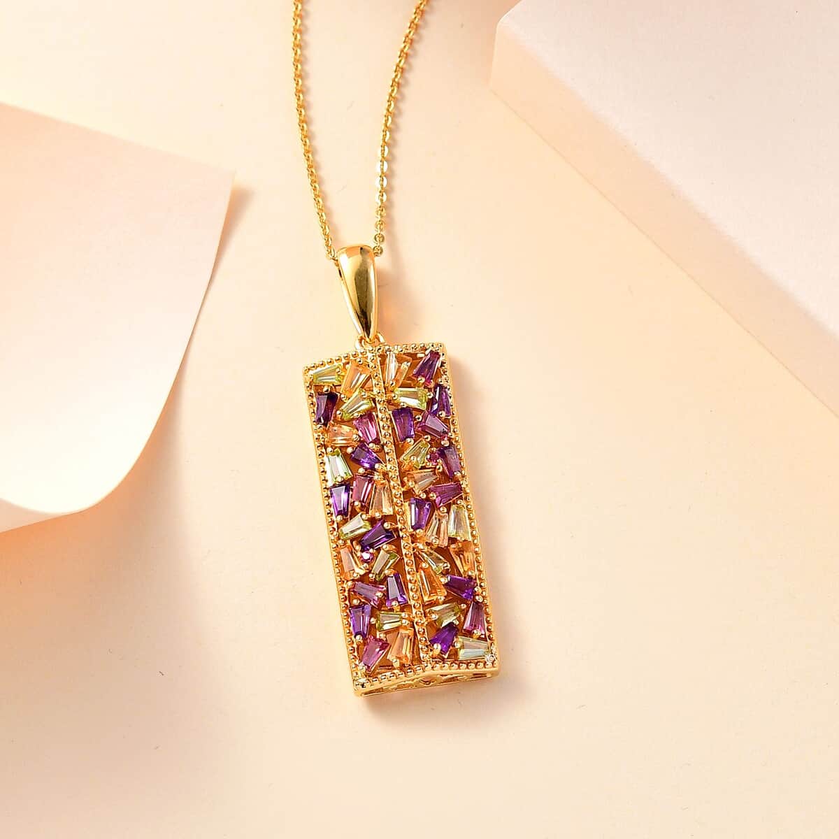 GP Art Deco Collection Multi Gemstone Pendant Necklace 20 Inches in 18K Vermeil Yellow Gold Over Sterling Silver 2.60 ctw image number 1